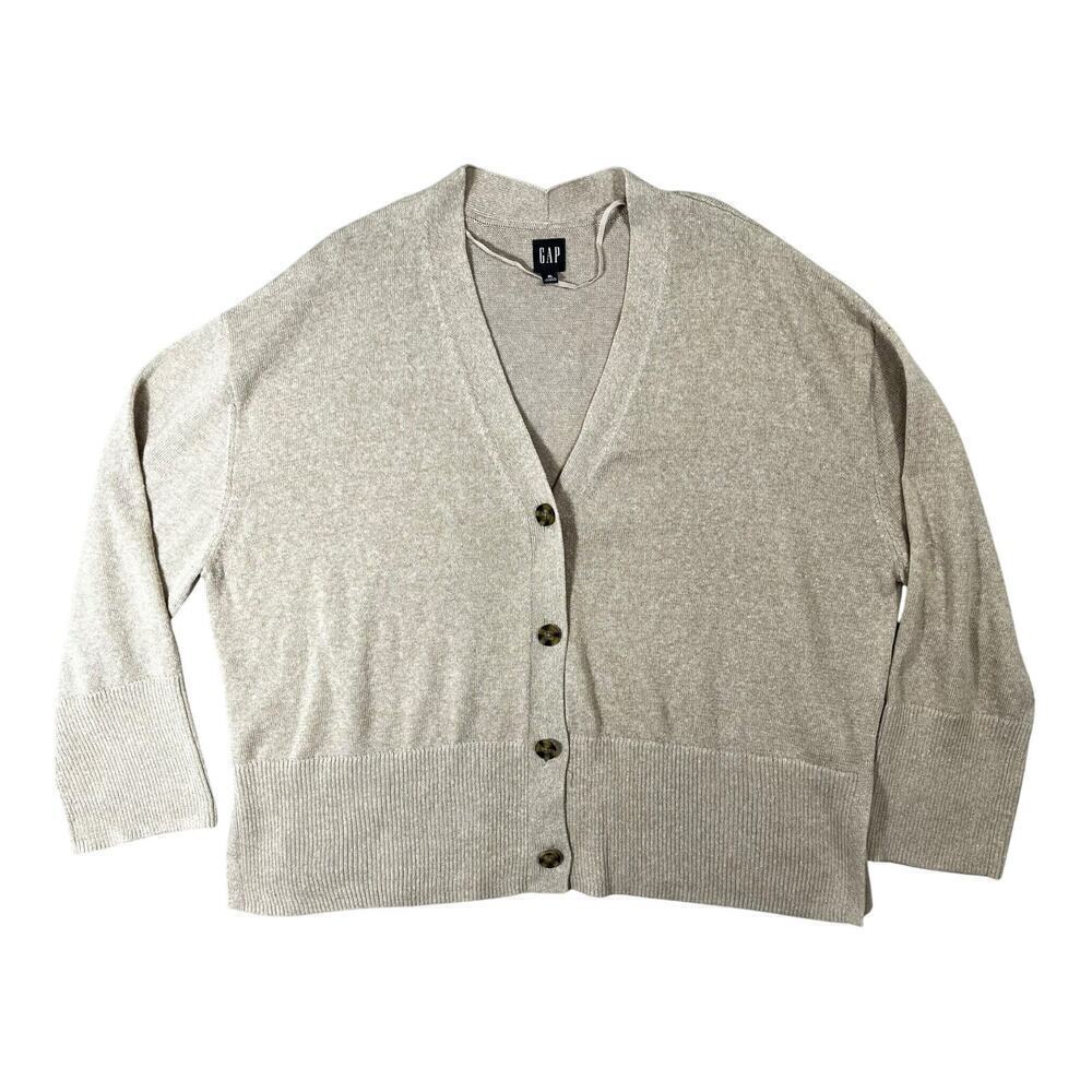 GAP Women’s Boxy Button-Front Cardigan Sweater Size XL - Light Beige Marled Knit
